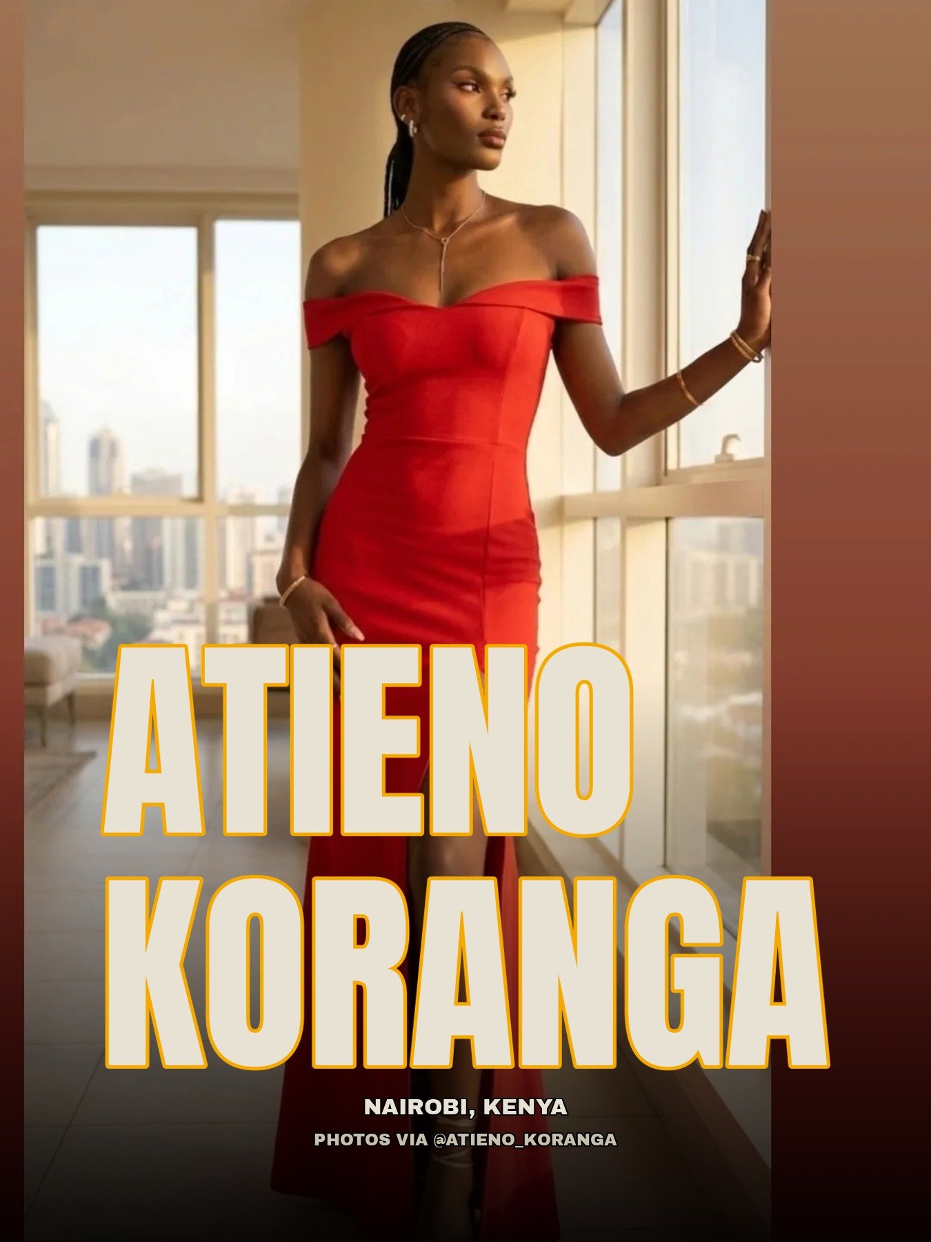 Atieno Koranga in a red dress