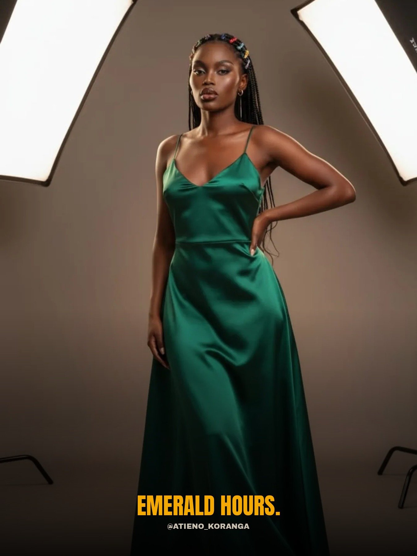 Atieno Koranga in an emerald gown